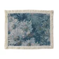 Blue Chrysanthemum Vintage Floral Tapestry Placemat with Fringe