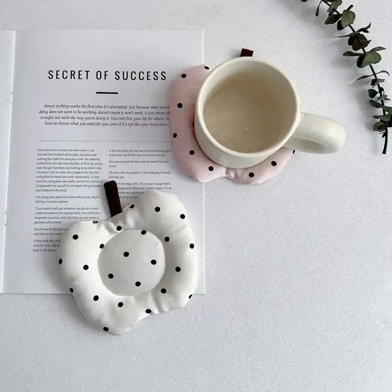 Cute Polka Dot Apple Coaster pink and white