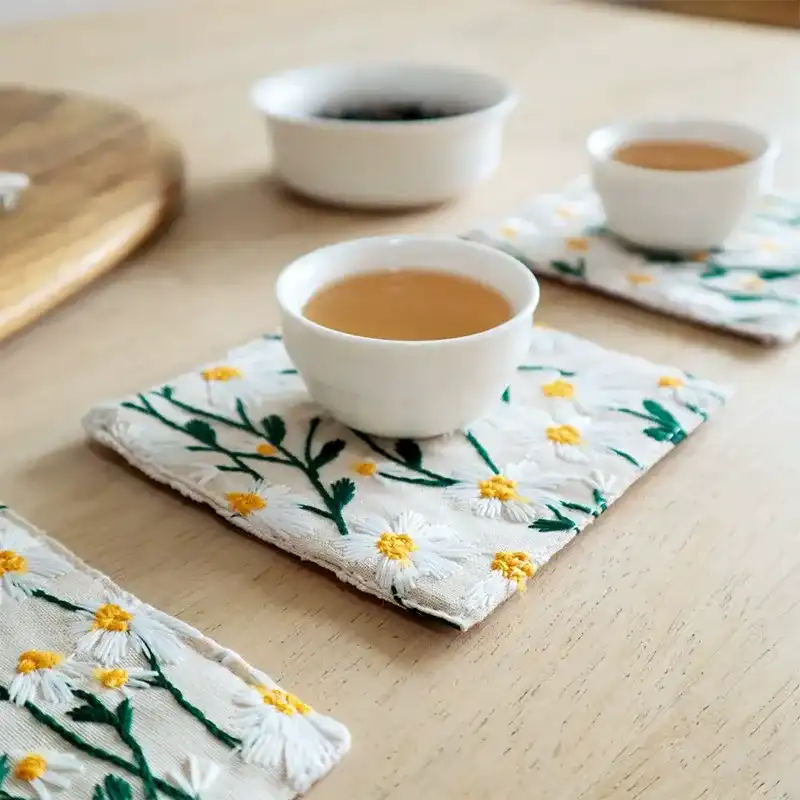 Daisy Embroidered Coasters