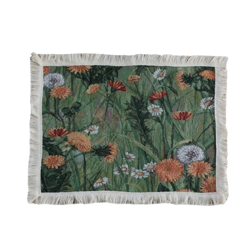 Dandelion Meadow Vintage Floral Tapestry Placemat with Fringe