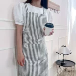 Dark Green Striped Cross-Back Kitchen Apron