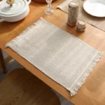 Fringed Neutral Beige Woven Placemat