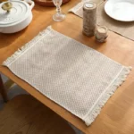 Fringed Neutral Beige Woven Placemat