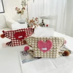 Knitted Heart Tissue Box Cover with Pom Poms