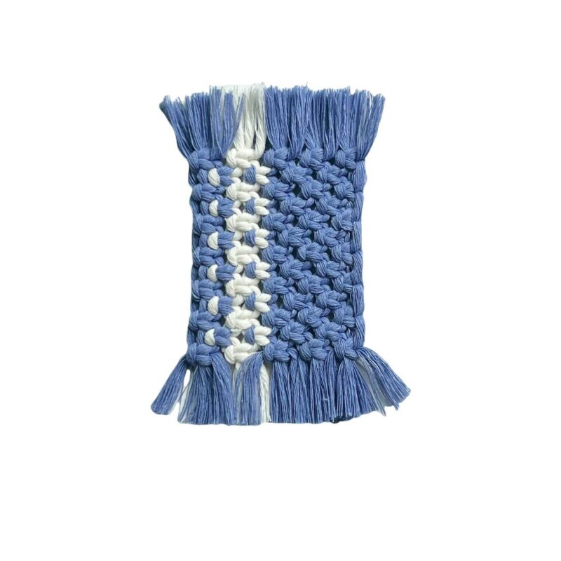 Mini Macramé Coaster Blue and white