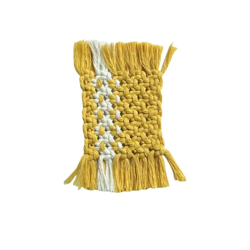 Mini Macramé Coaster yellow and white