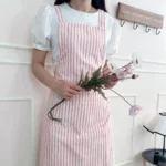 Pink Striped Cross-Back Kitchen Apron