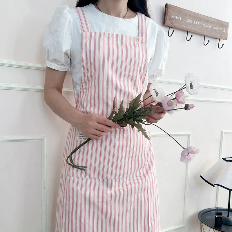 Pink Striped Cross-Back Kitchen Apron