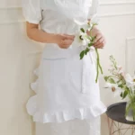 White Ruffled Pocket Half Apron
