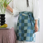 Striped Checkered Half Apron blue