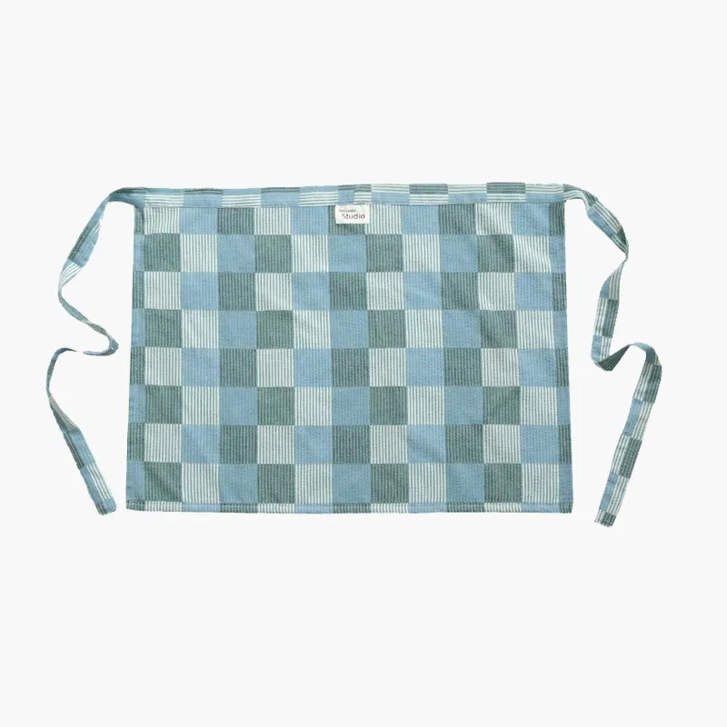Striped Checkered Half Apron blue