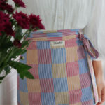 Striped Checkered Half Apron pink