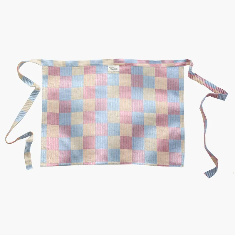 Striped Checkered Half Apron pink