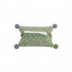 Tweed Bouclé Tissue Box Cover with Pom-Poms green