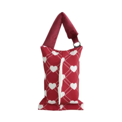 Valentine Heart Hanging Tissue Holder Pouch Solid Red White Hearts
