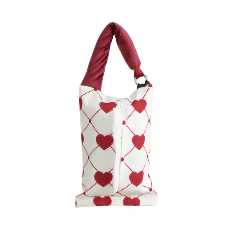 Valentine Heart Hanging Tissue Holder Pouch White Red Lattice Hearts