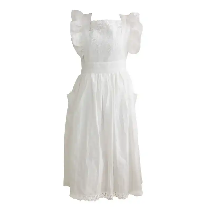 White Ruffled Embroidered Apron
