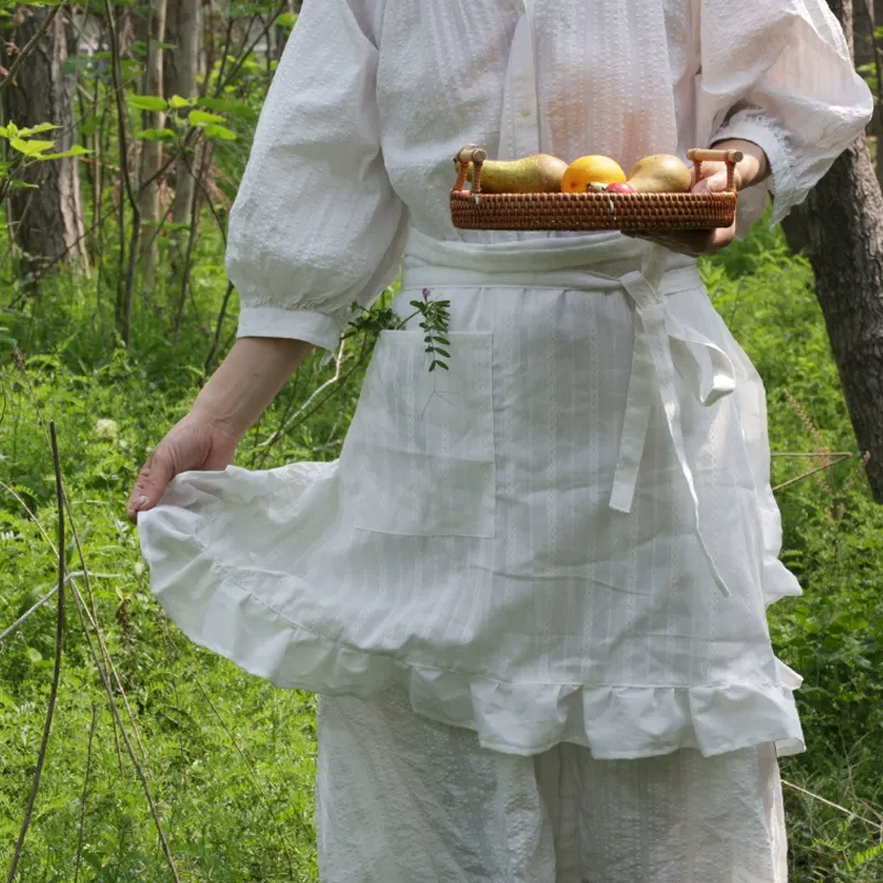 White Ruffled Half Apron