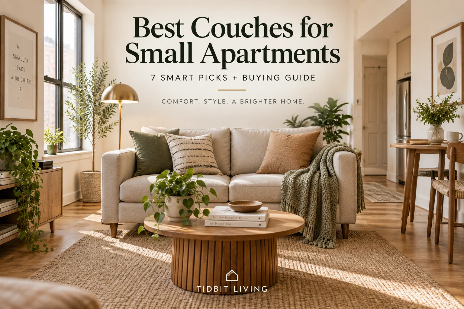 Best couches for small apartments in a bright compact living room with a properly scaled sofa