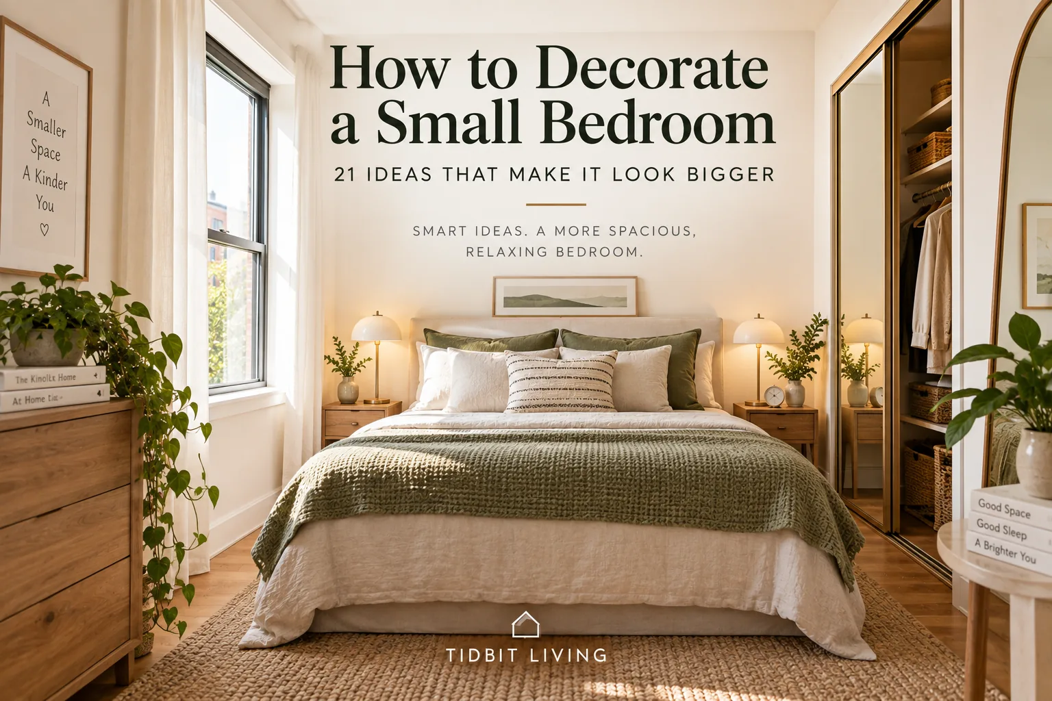 How to decorate a small bedroom with a calm, space-enhancing layout and layered decor