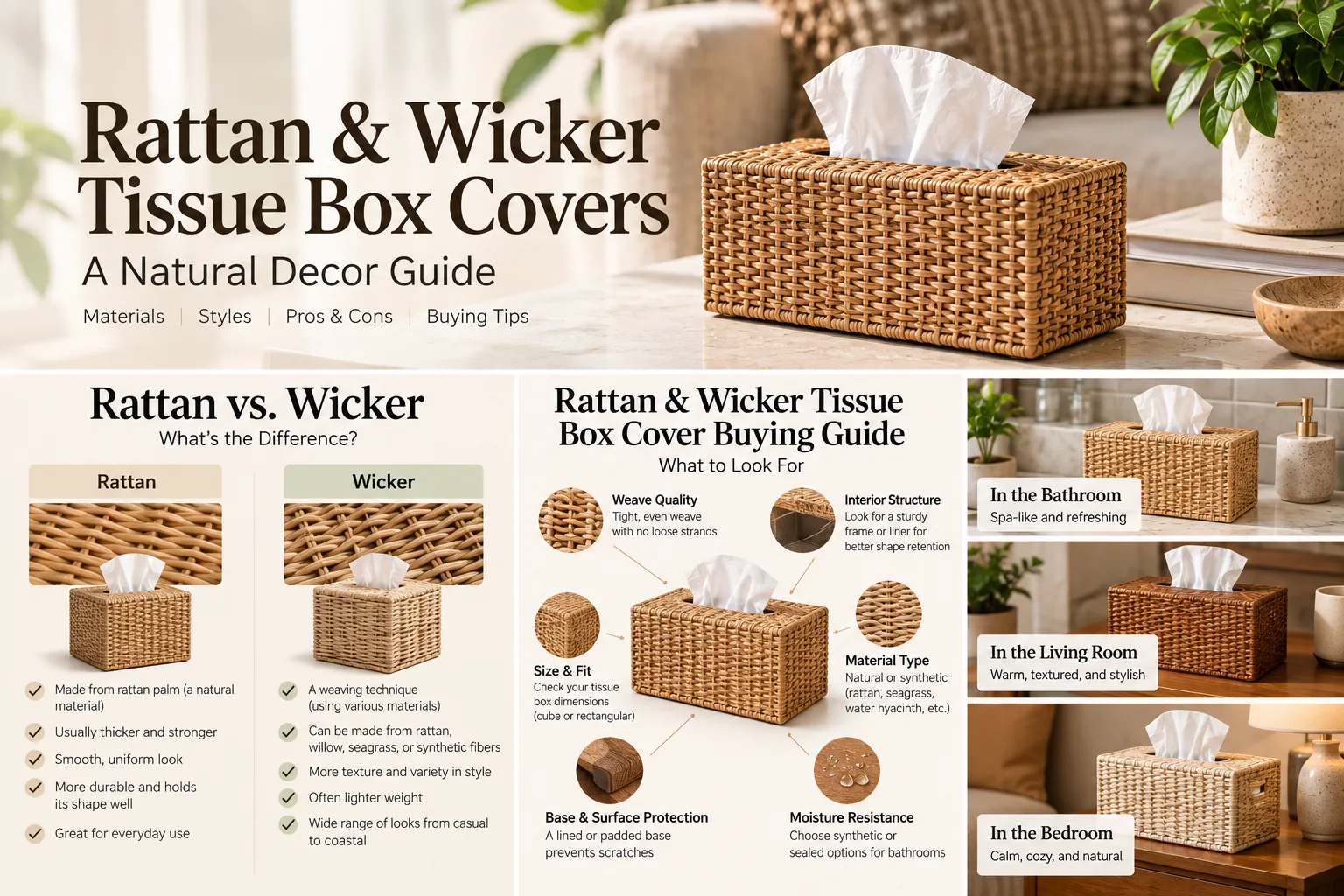 Rattan and wicker tissue box covers natural decor guide