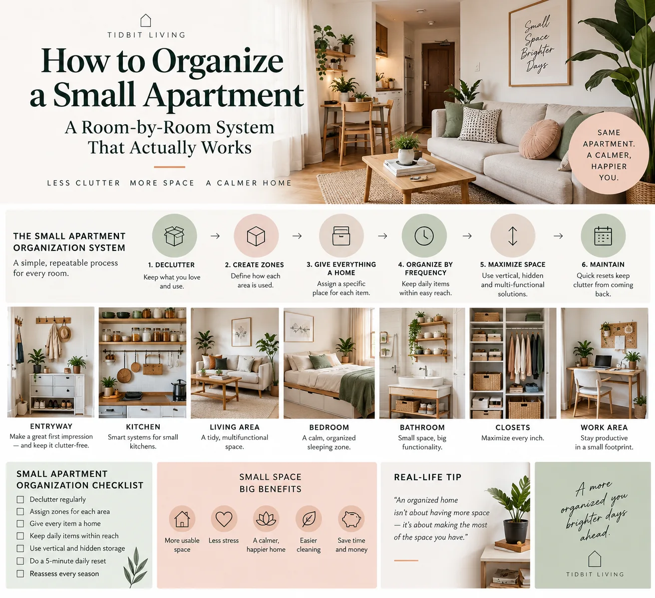 small apartment organization room by room
