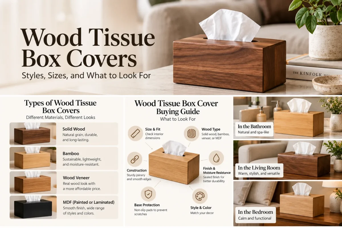 Wood tissue box covers guide showing styles, sizes, and buying tips